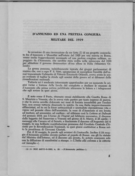 D'Annunzio ed una pretesa congiura militare del 1919